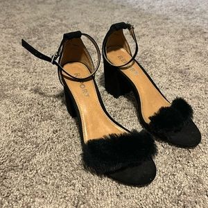 Black suede block heels